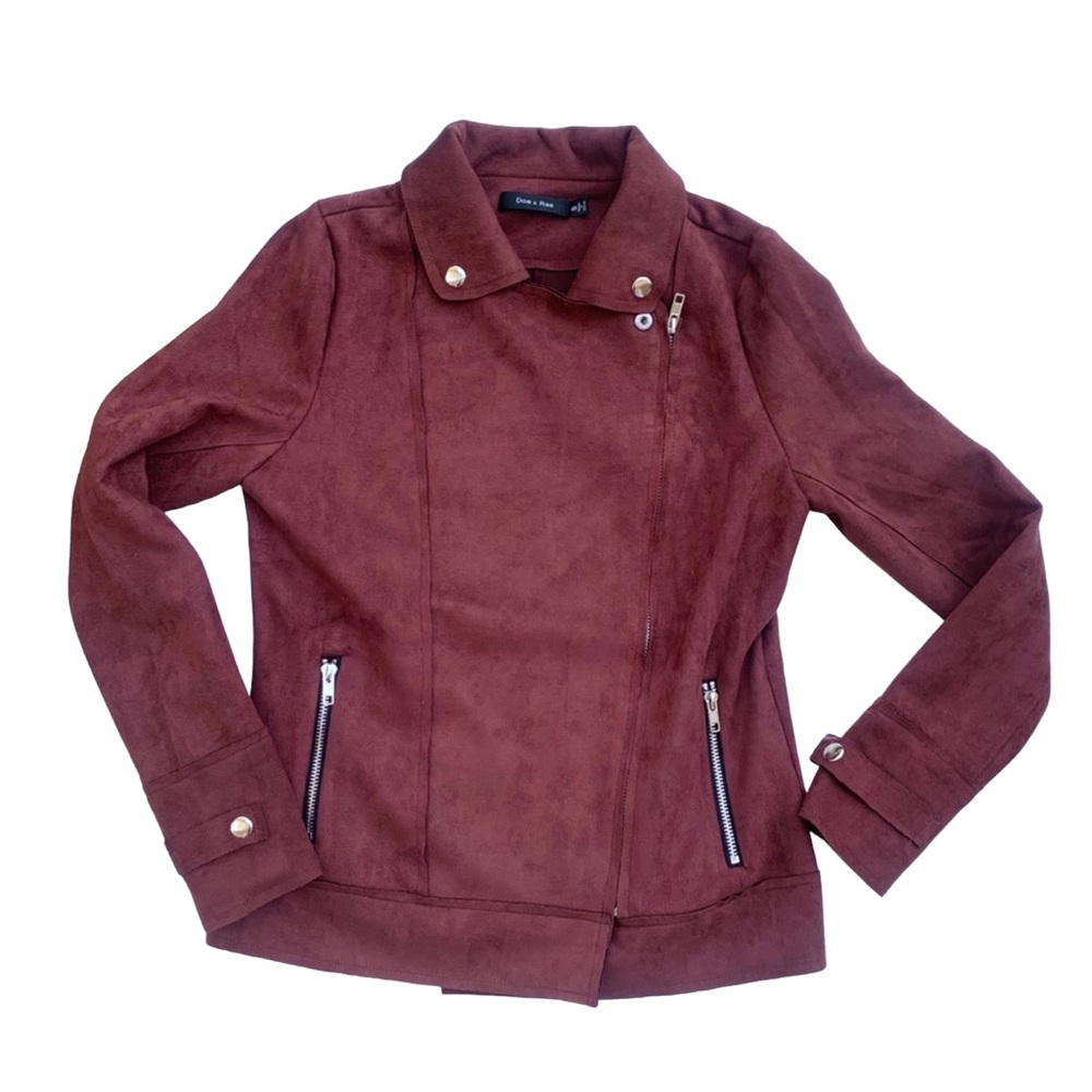 NWT Doe & Rae Burgundy Faux Suede Moto Jacket Womens S